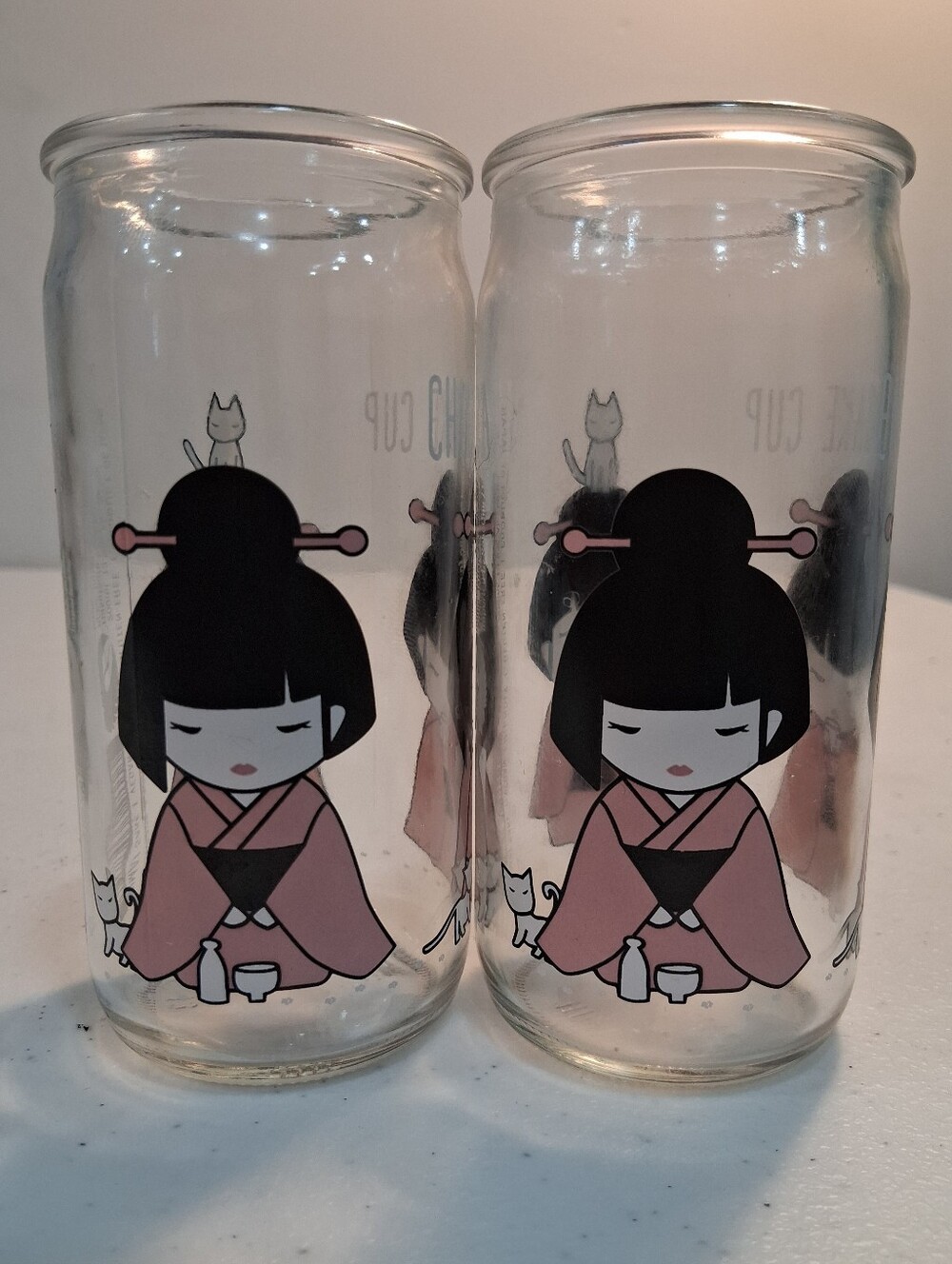 Cute Kokeshi Girl Soju Glass Drinking Jars — Pink & Black  (Set of 2)